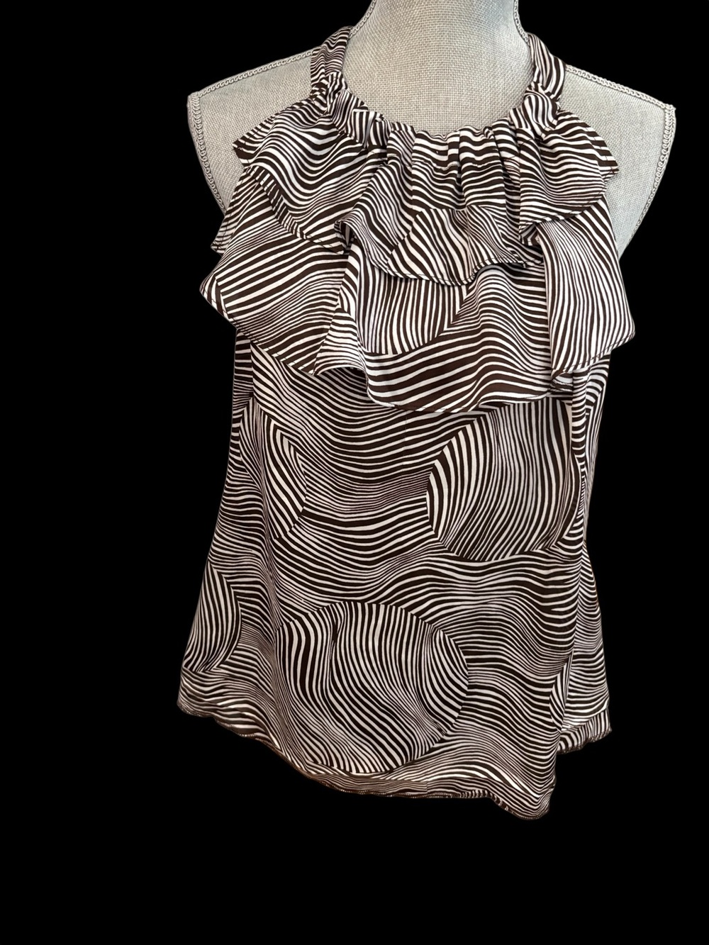 Cato Halter Neck Top Brown and Cream Ruffle
